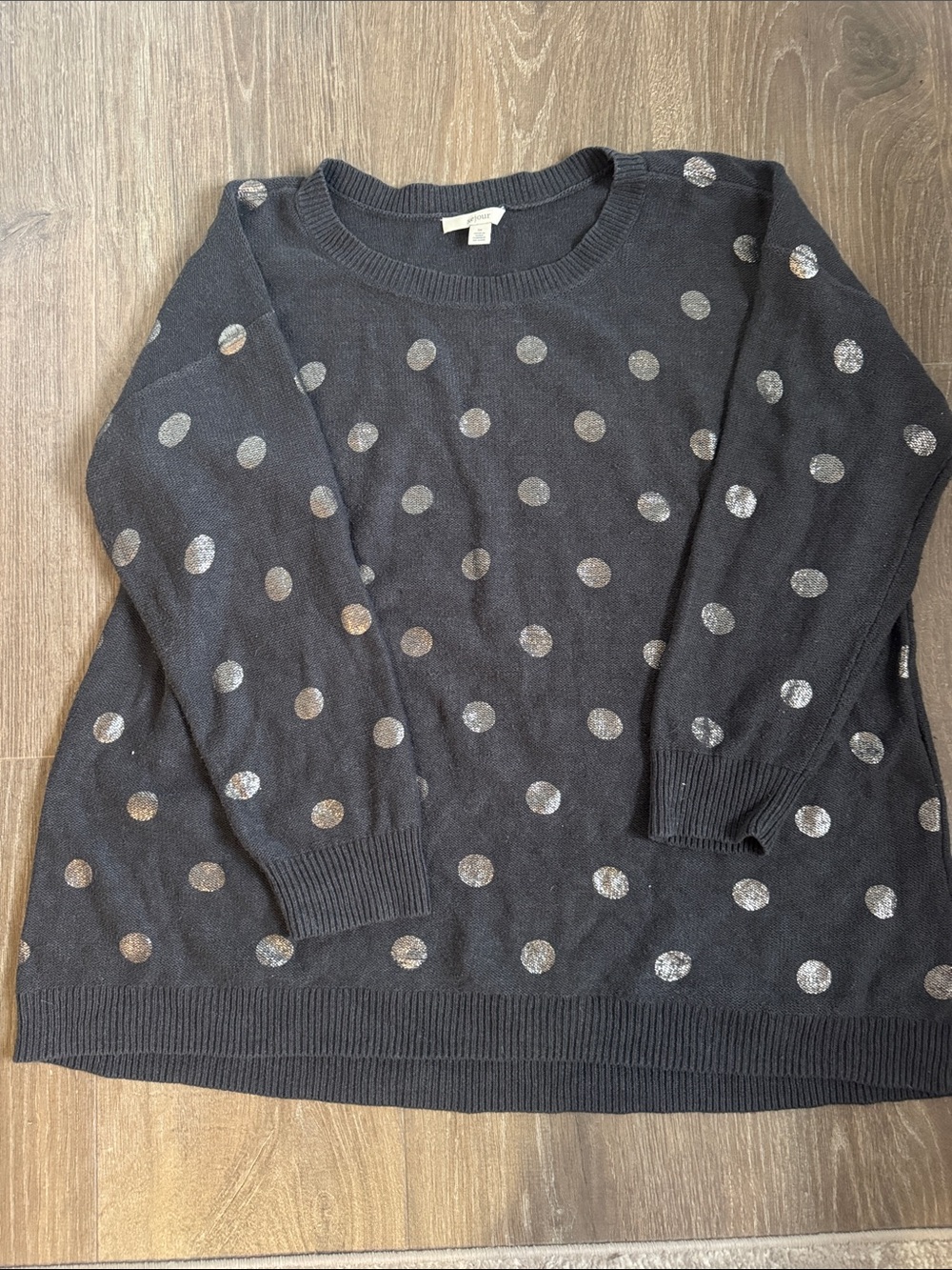 Sejour Black Crewneck Sweater with Silver Polka Dots